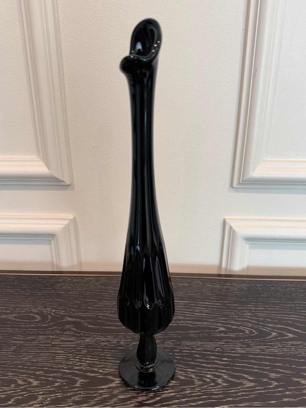 Vintage Fenton Ebony Black Thumbprint Swung Vase 13”